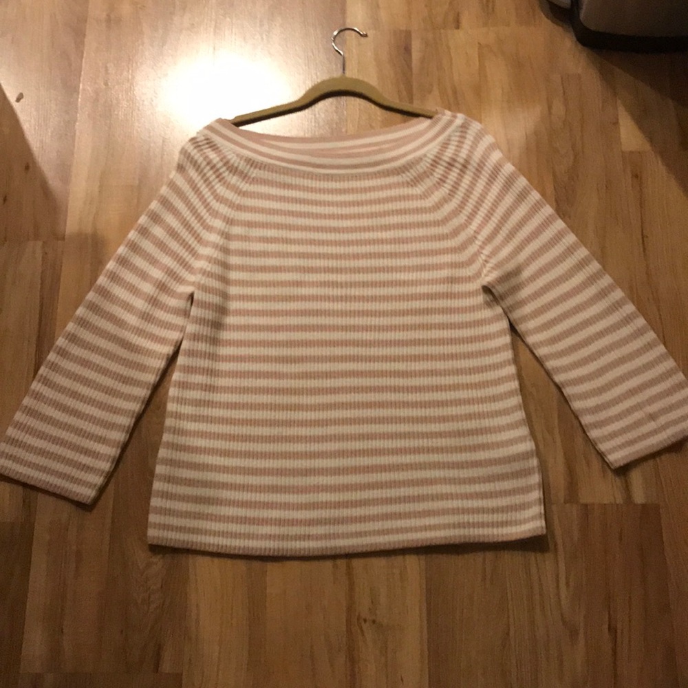 J. Crew Pink Striped Off- the-Shoulder Sweater